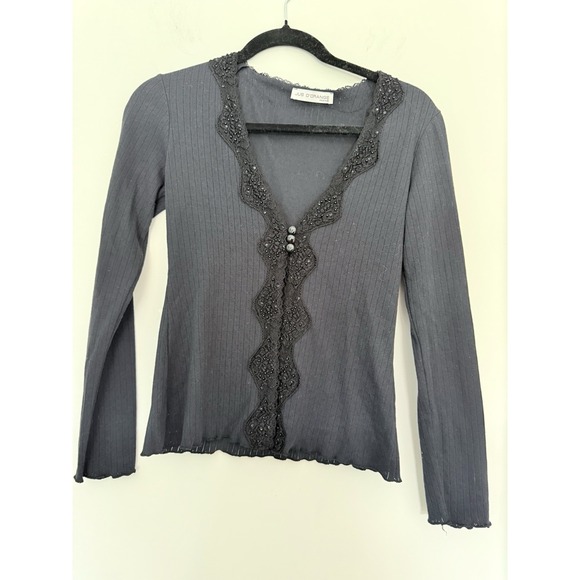 Jus d'Orange Tops - Jus d'Orange Paris Cardigan Top Y2K Black Embellished Pointelle Knit Whimsigoth